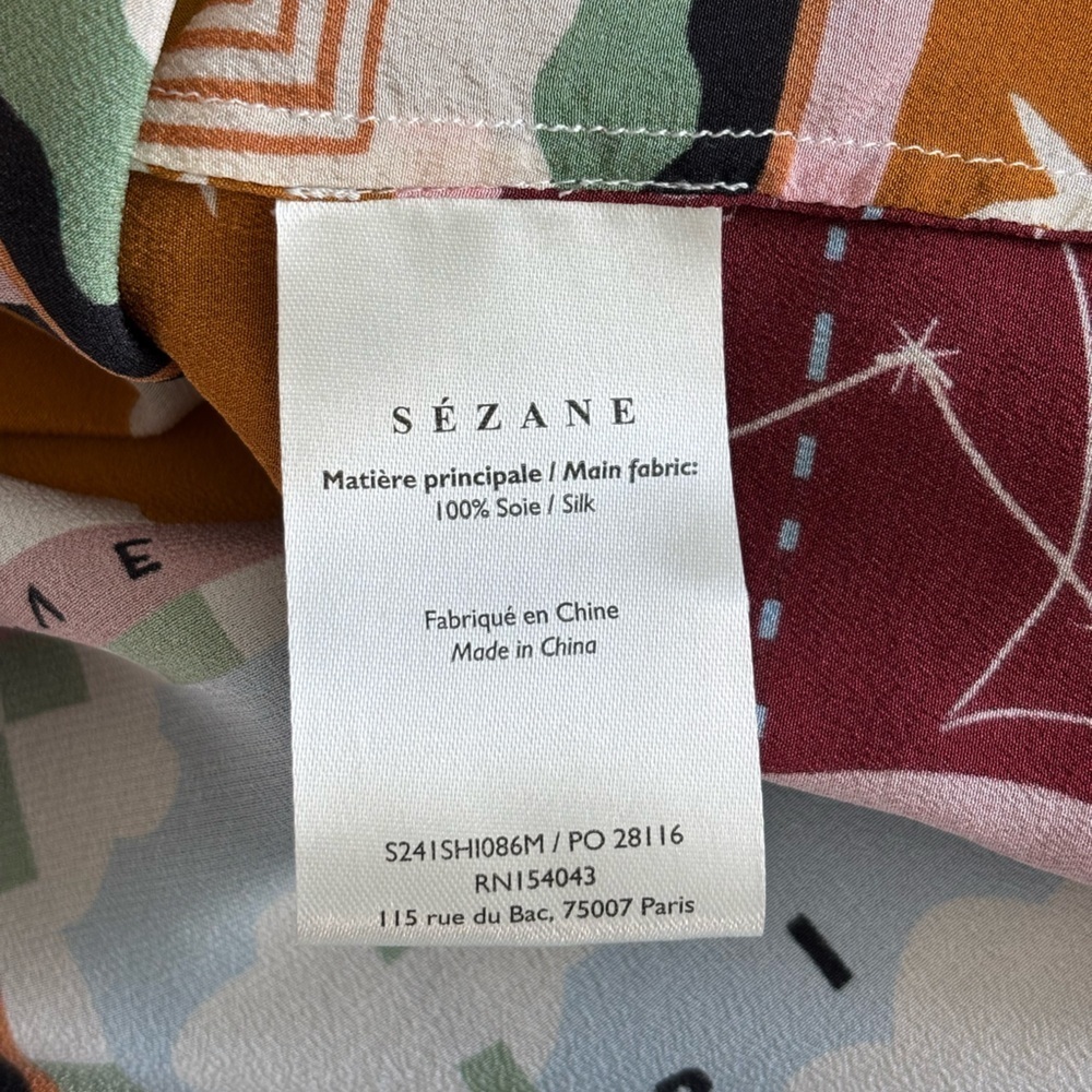SÉZANE X PANGEA MAX SHIRT 100% Silk Button Down Long Sleeve Patchwork Multicolor - Picture 9 of 13